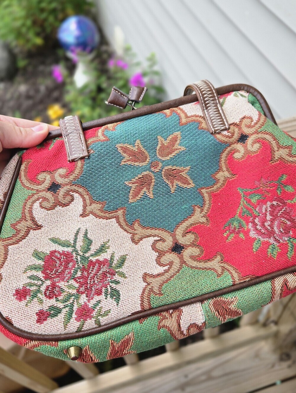 Vintage Floral Rose Clasp Tapestry Beaded Embellished Purse Shoulder Bag Satchel - Picture 5 of 6